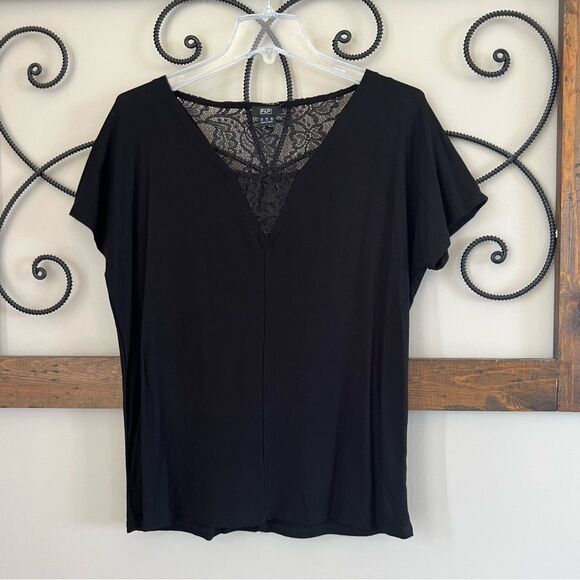F&F Black Lace V Neck Short Sleeve Slip Over Blouse Size 8 - Picture 1 of 10